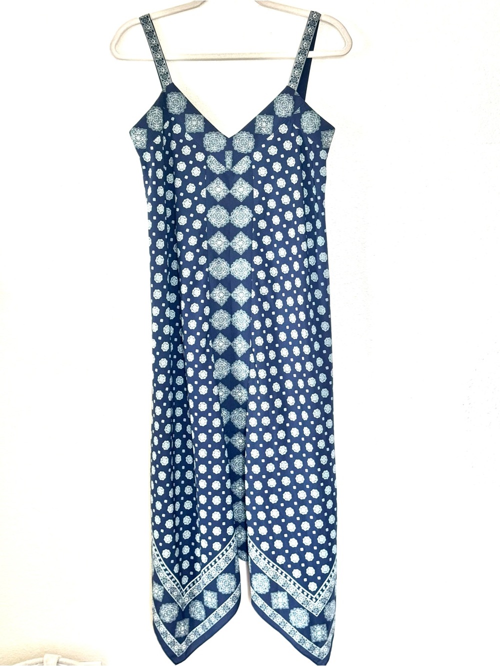 Michael Kors Casablanca Dress Border Print Handkerchief Hem Navy S - Picture 2 of 10